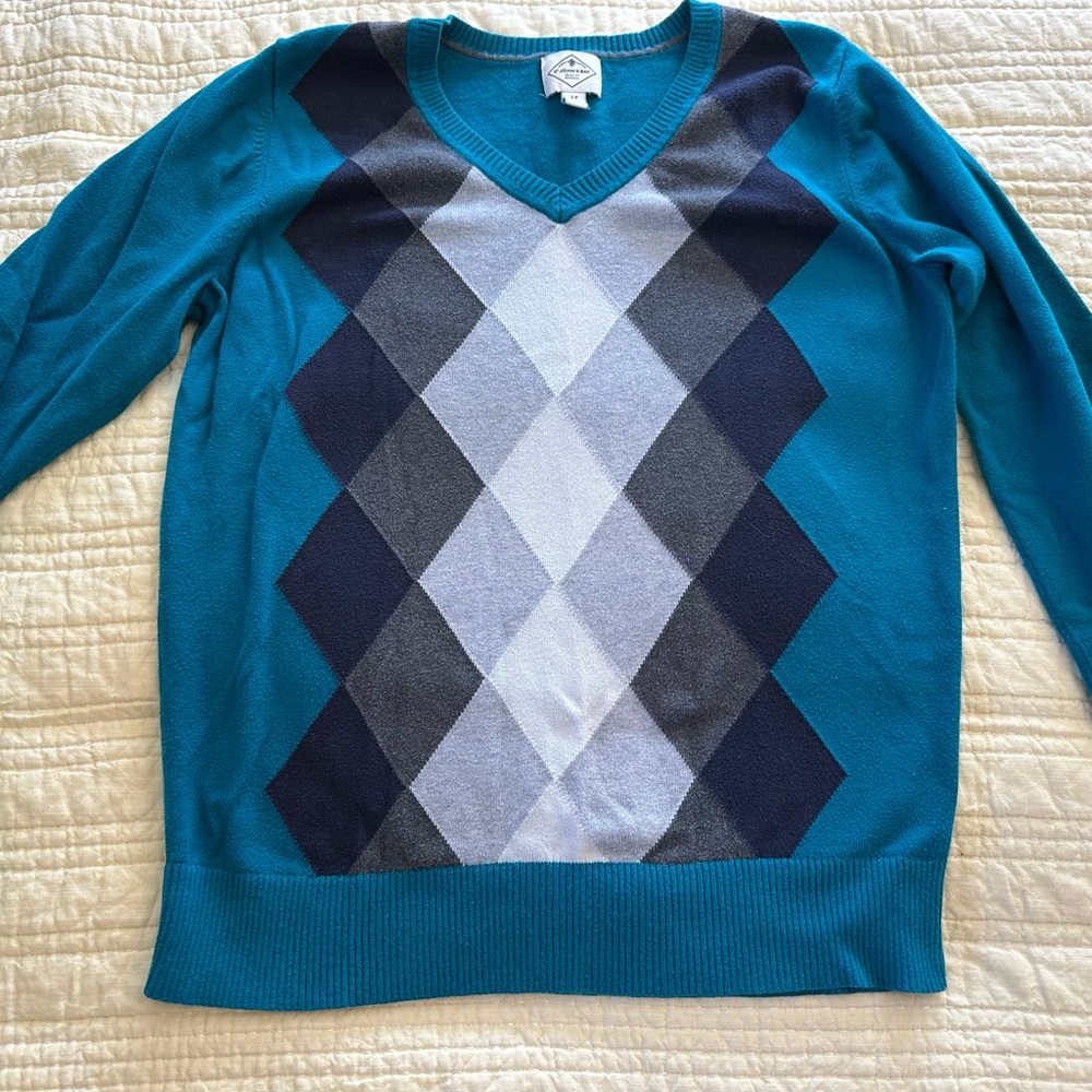 St. John’s Bay Women’s Blue Argyle Sweater large Tall